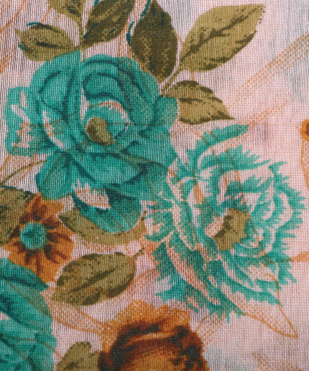 off white floral print chanderi silk fabric
