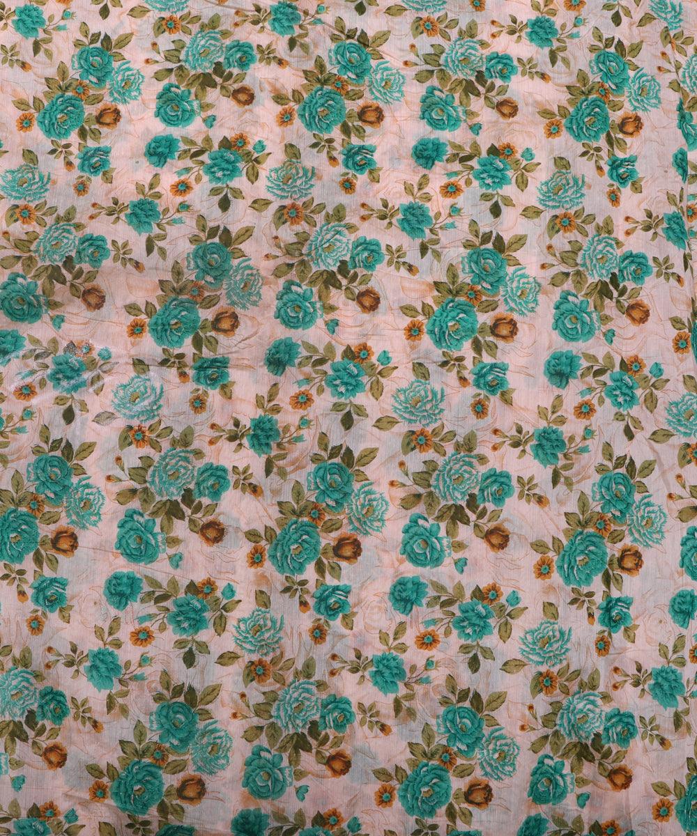off white floral print chanderi silk fabric