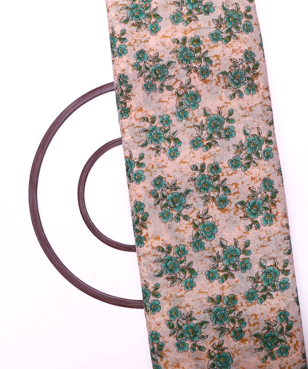 off white floral print chanderi silk fabric 1