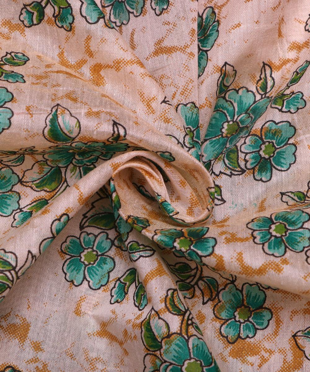 off white floral print chanderi silk fabric 1