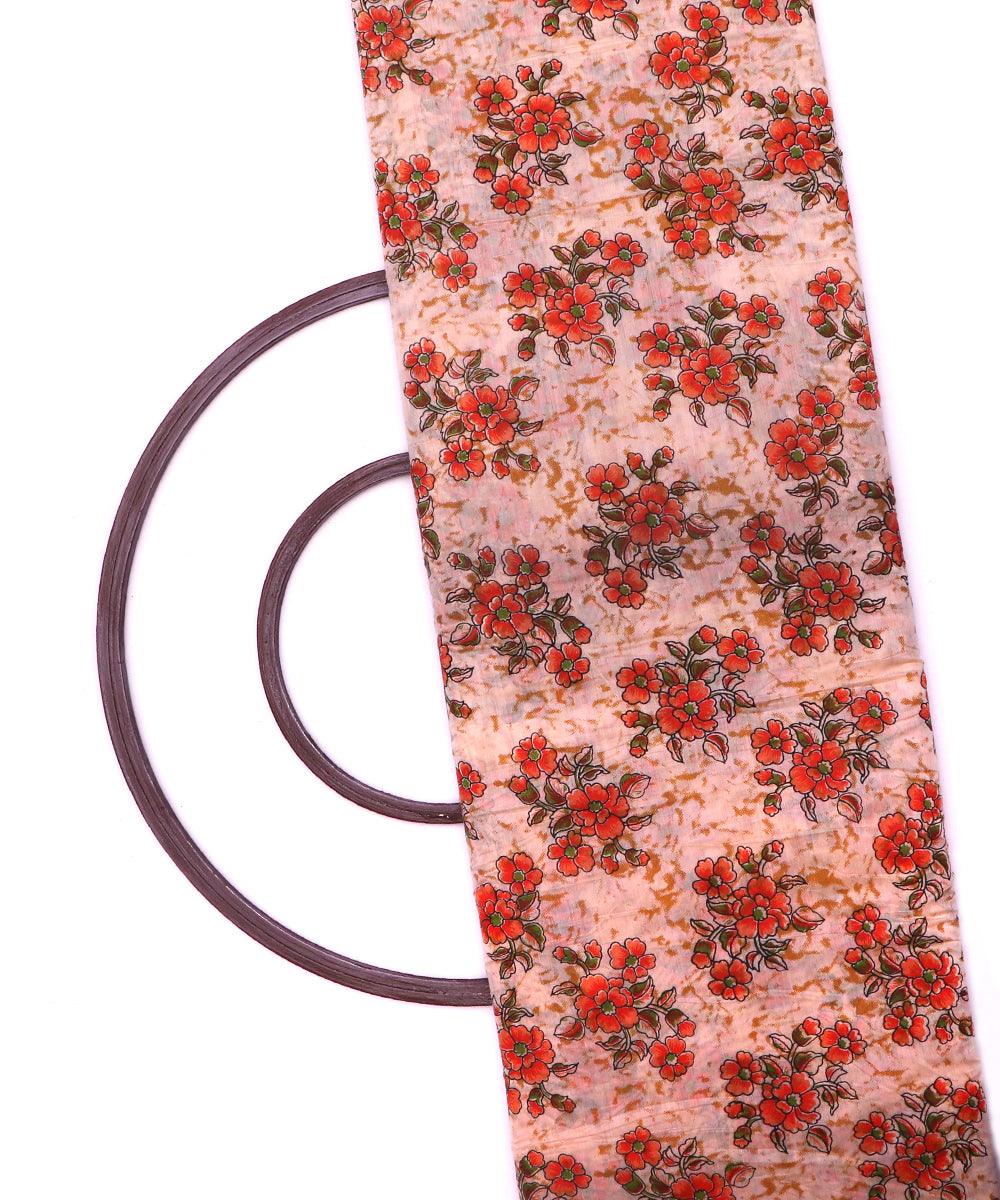 off white floral print chanderi cotton fabric 1