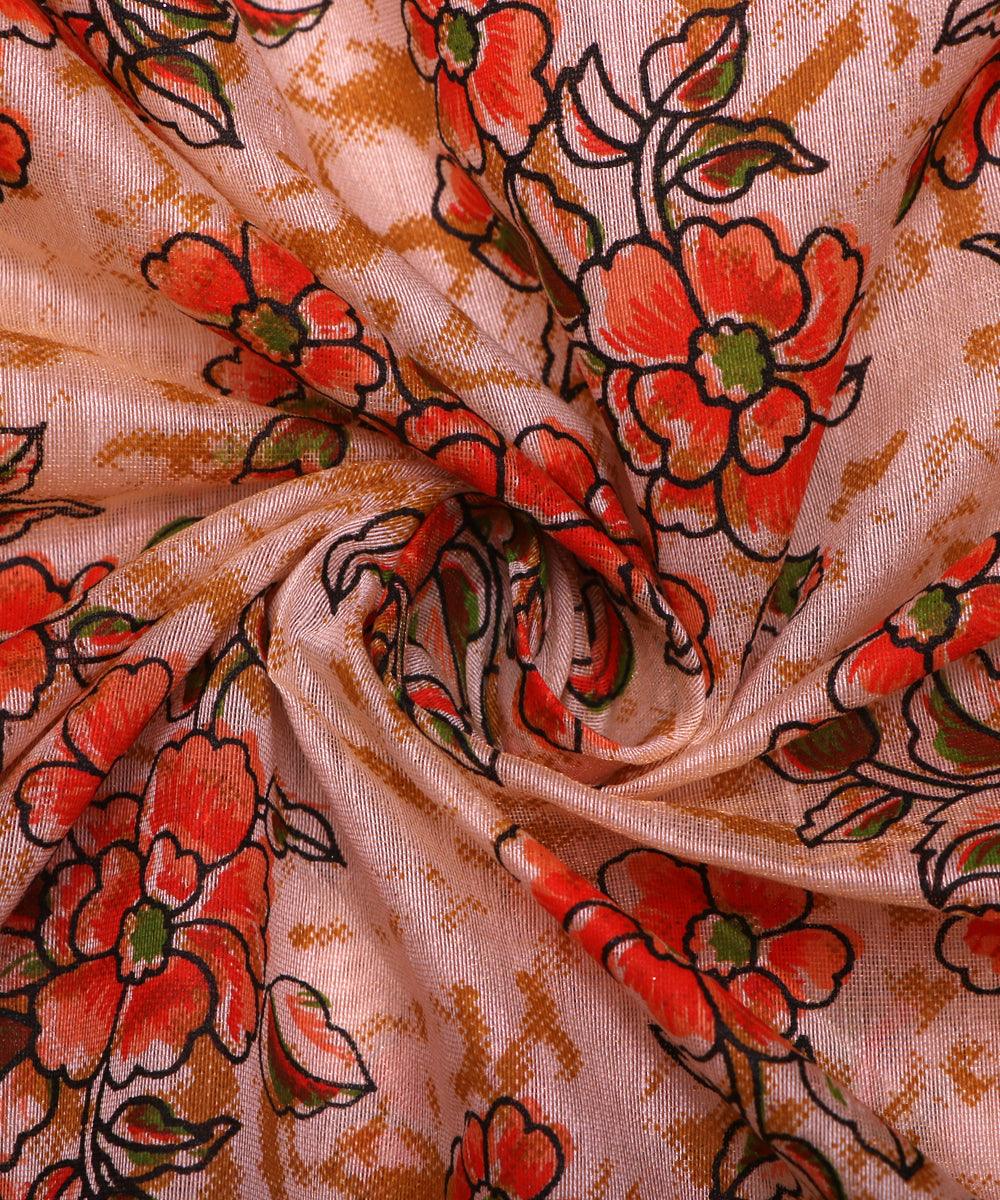 off white floral print chanderi cotton fabric 1