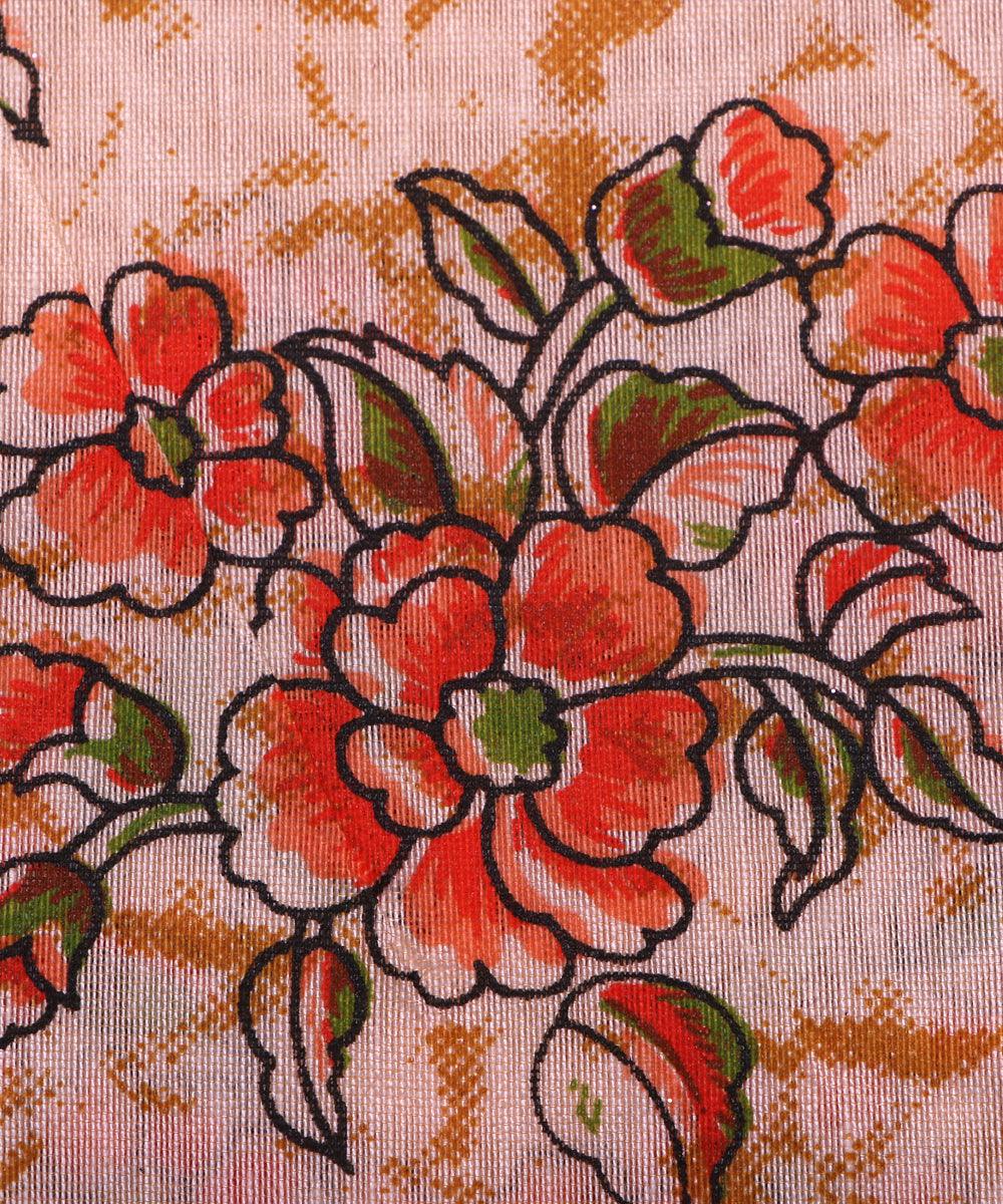 off white floral print chanderi cotton fabric 1