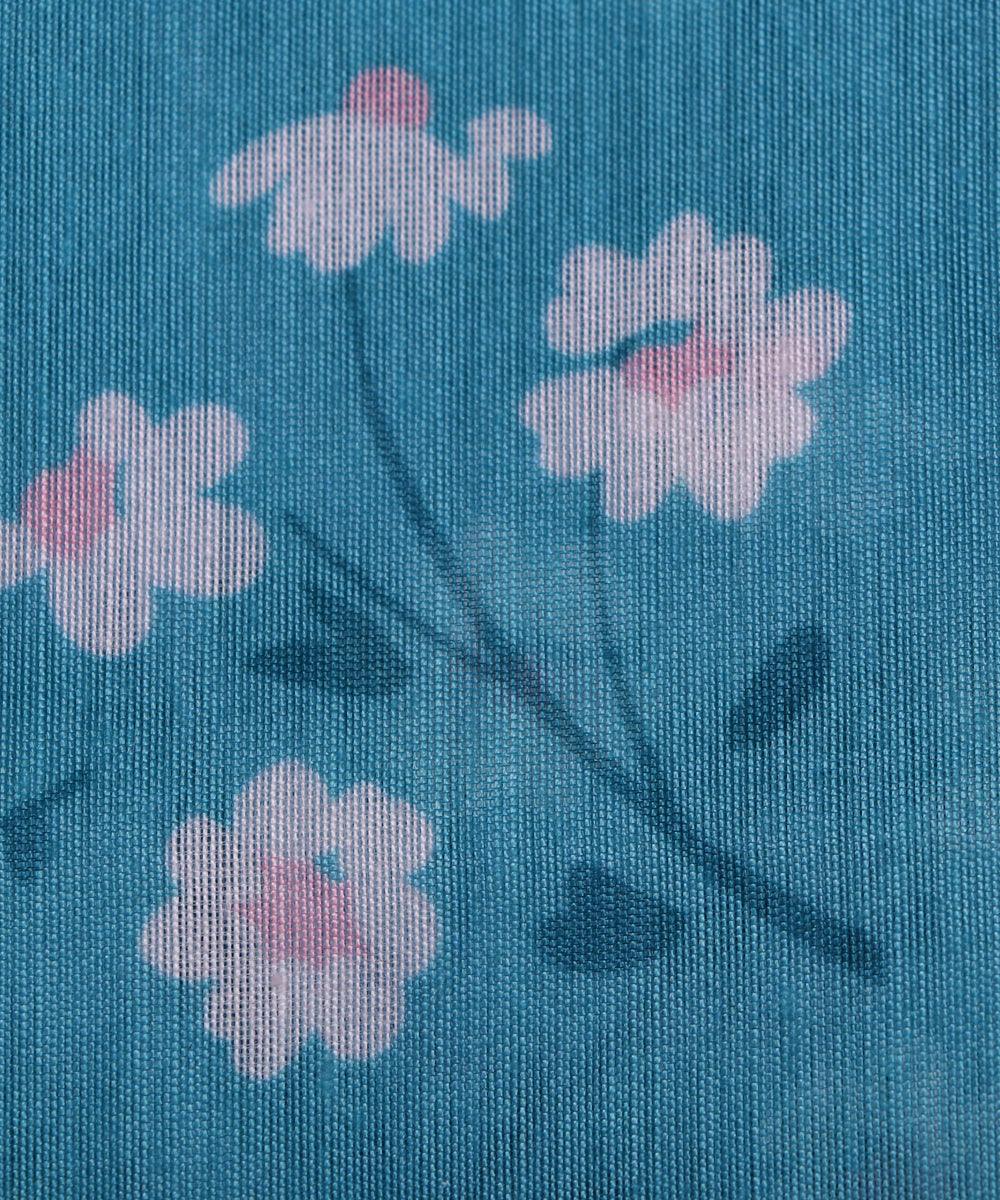 teal and white floral print chanderi fabric b124 4968