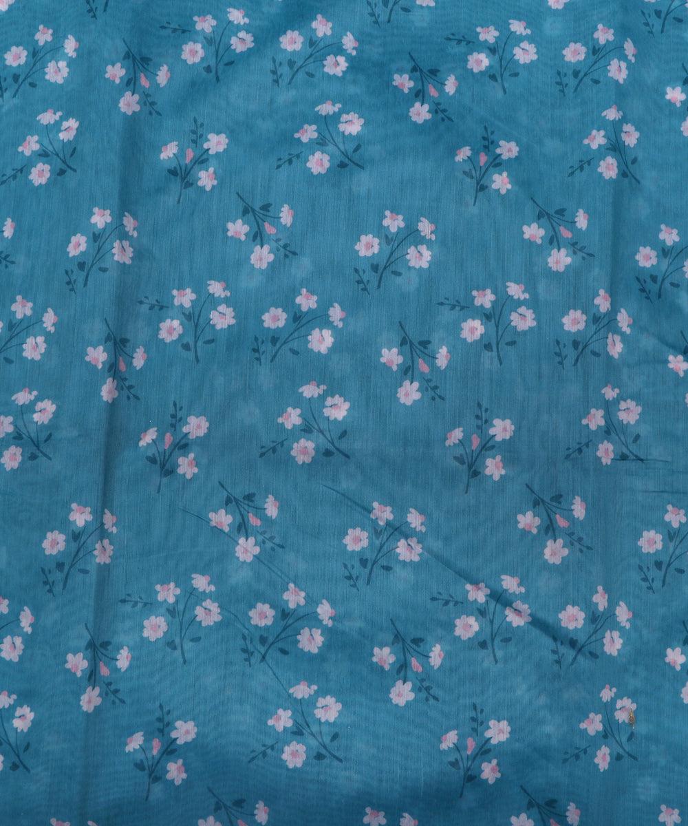 teal and white floral print chanderi fabric b124 4968