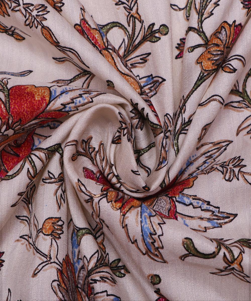 white floral pattern chanderi silk fabric