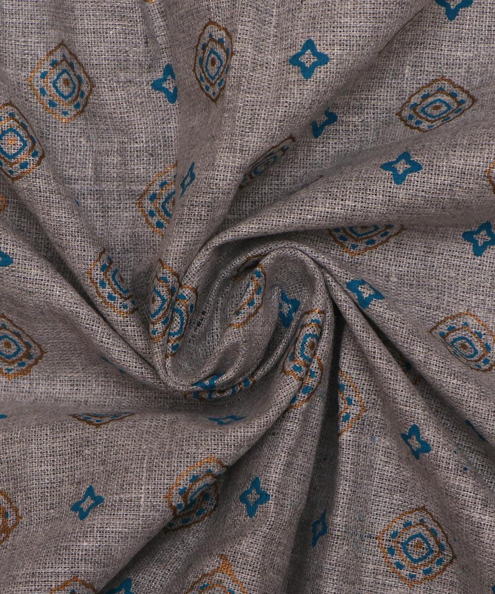 grey and golden foil print cotton slub fabric b102 4776