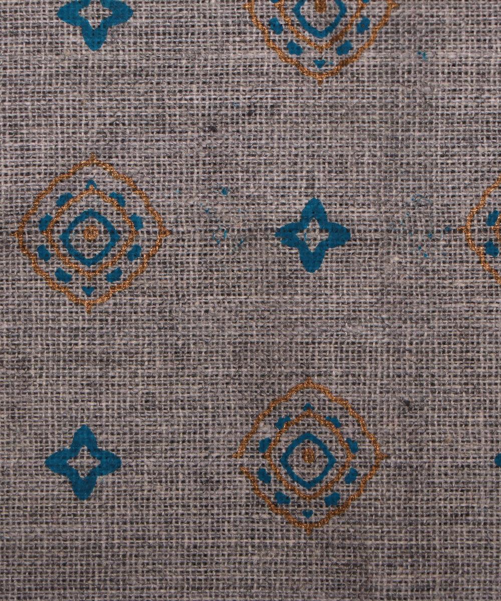 grey and golden foil print cotton slub fabric b102 4776