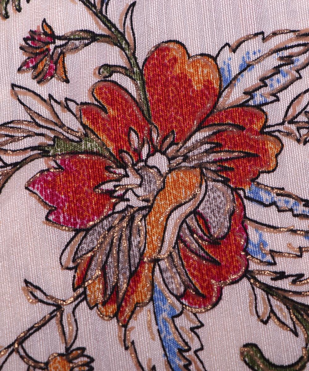 white floral pattern chanderi silk fabric