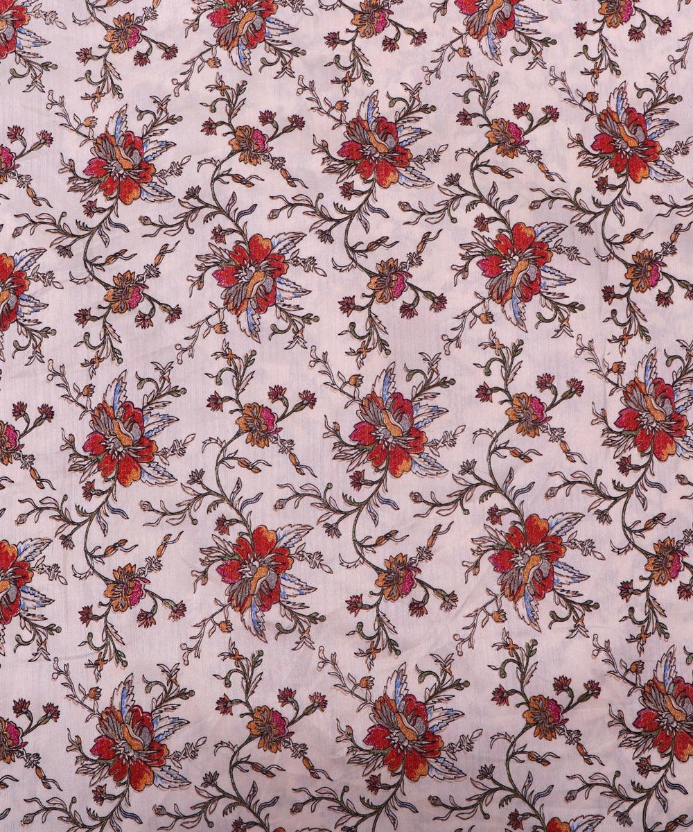 white floral pattern chanderi silk fabric