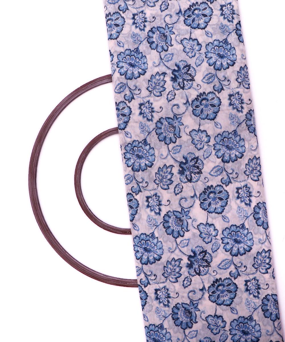 white and blue floral print chanderi fabric b124 4964