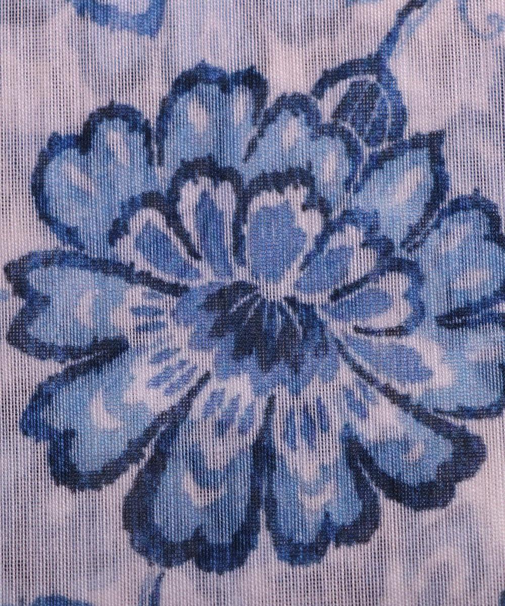 white and blue floral print chanderi fabric b124 4964