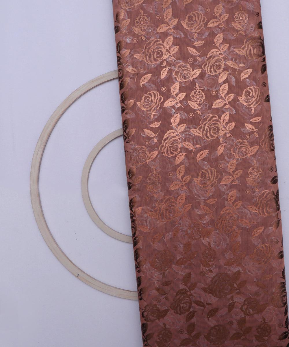 rose gold and copper floral foil print modal chanderi fabric b124 5695