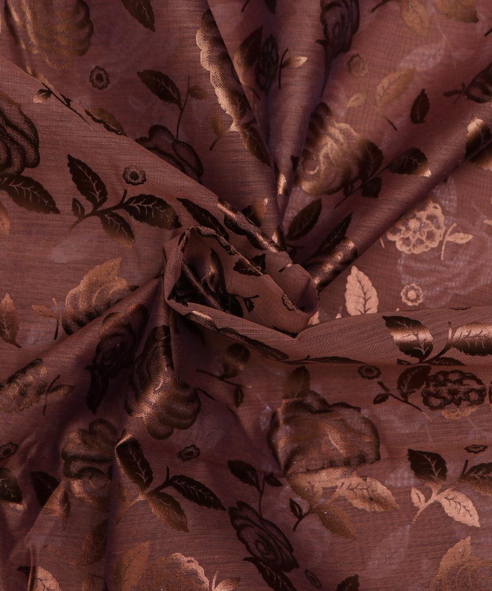 rose gold and copper floral foil print modal chanderi fabric b124 5695