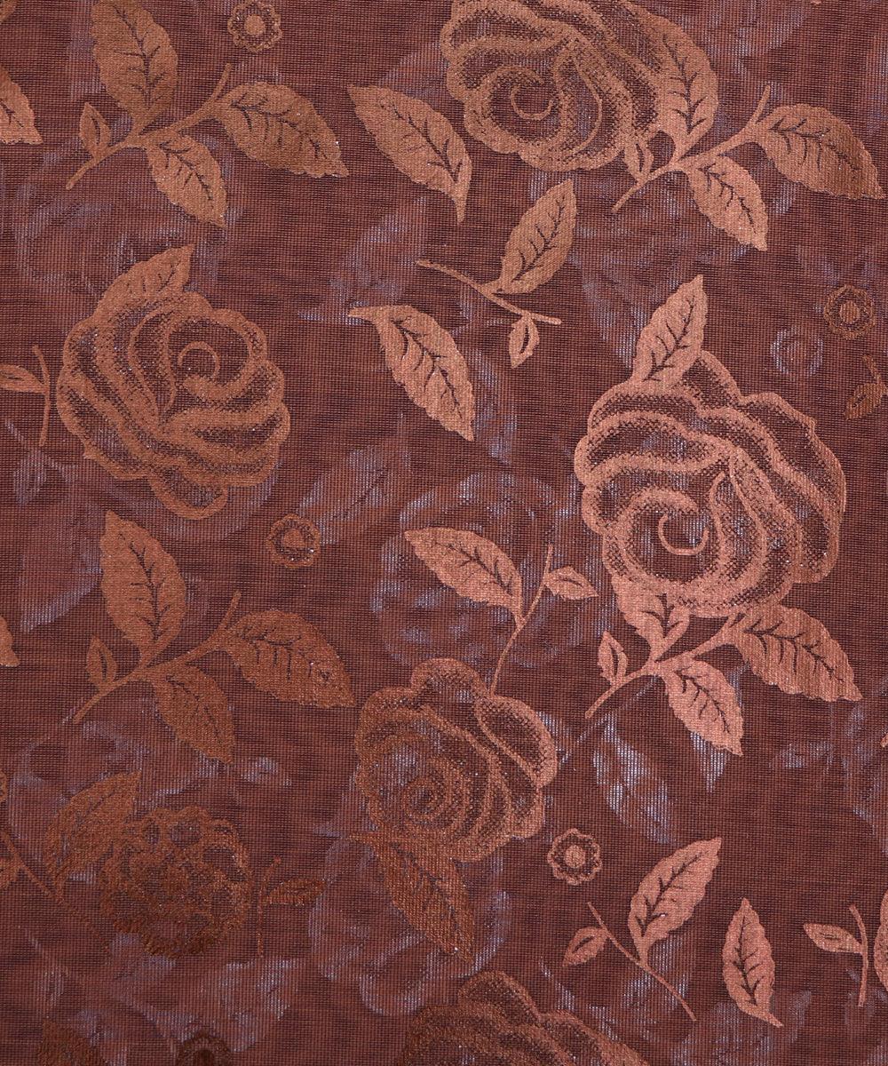 rose gold and copper floral foil print modal chanderi fabric b124 5695