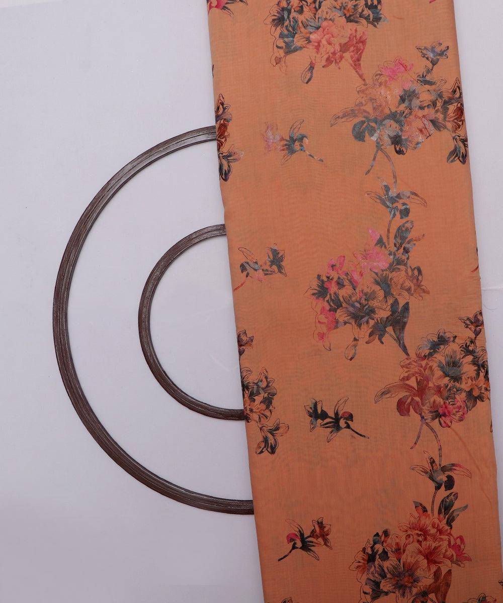 peach and grey floral foil print modal chanderi fabric b124 5700