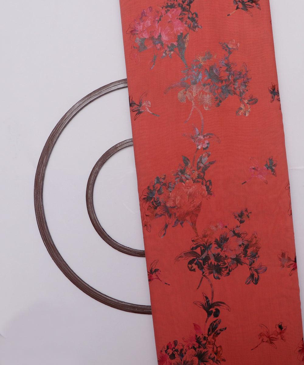 rose gold and grey floral foil print modal chanderi fabric b124 5701