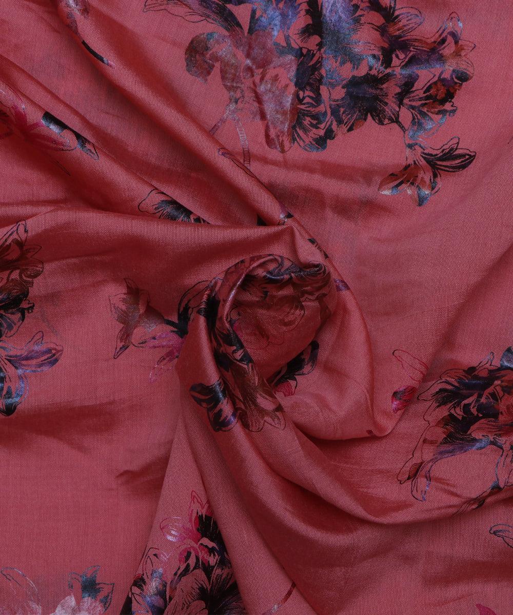 rose gold and grey floral foil print modal chanderi fabric b124 5701