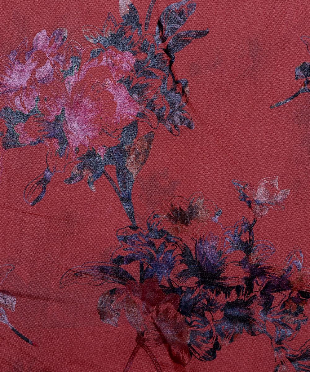 rose gold and grey floral foil print modal chanderi fabric b124 5701