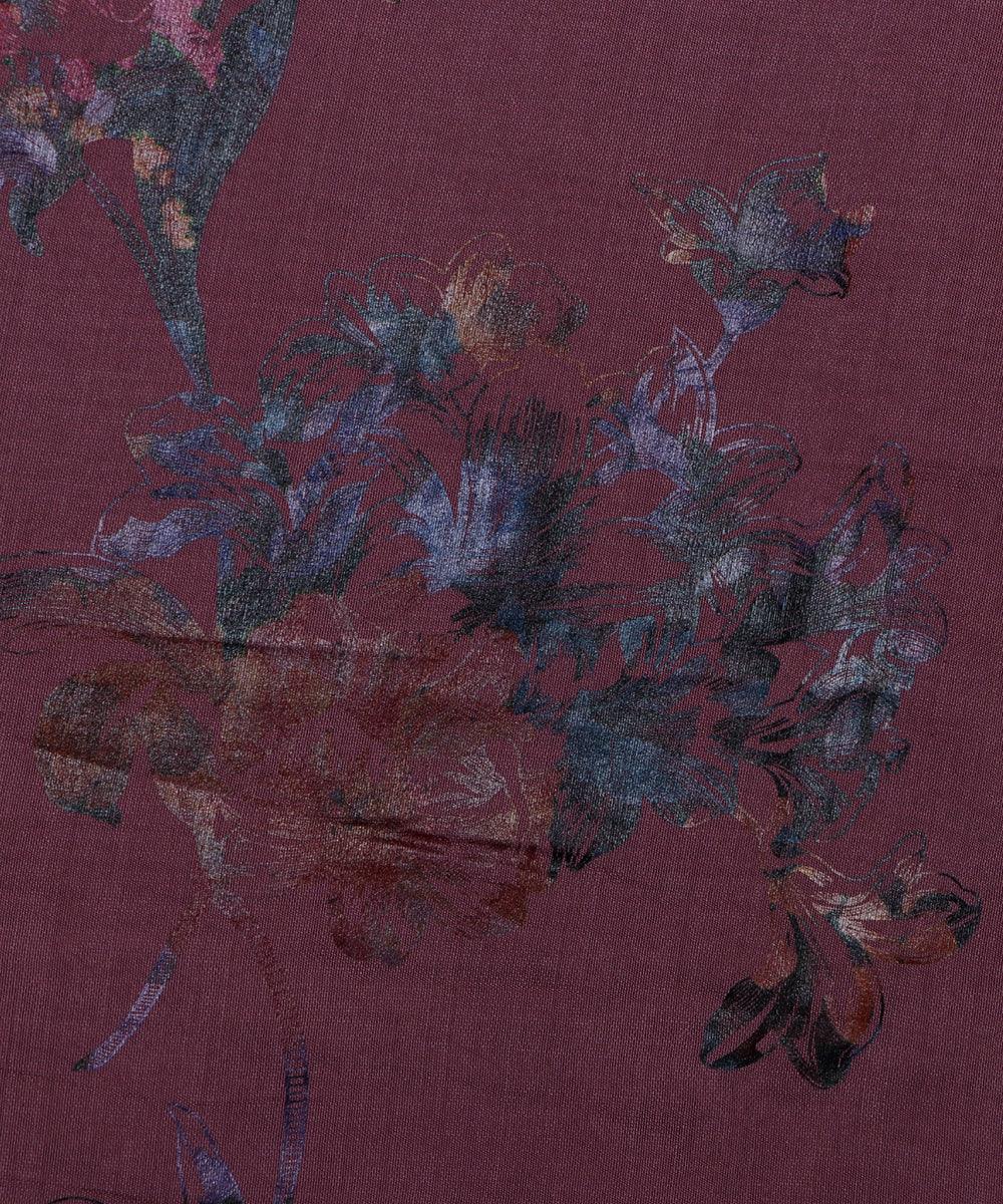 rosy brown and grey floral foil print modal chanderi fabric b124 5706