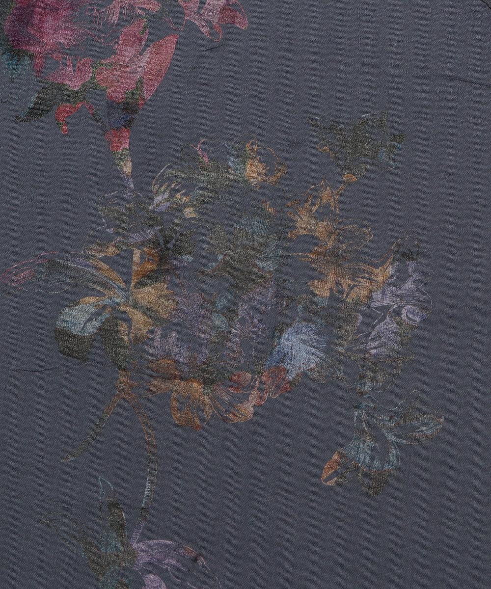 steel blue grey and brown floral foil print modal chanderi fabric b124 5707