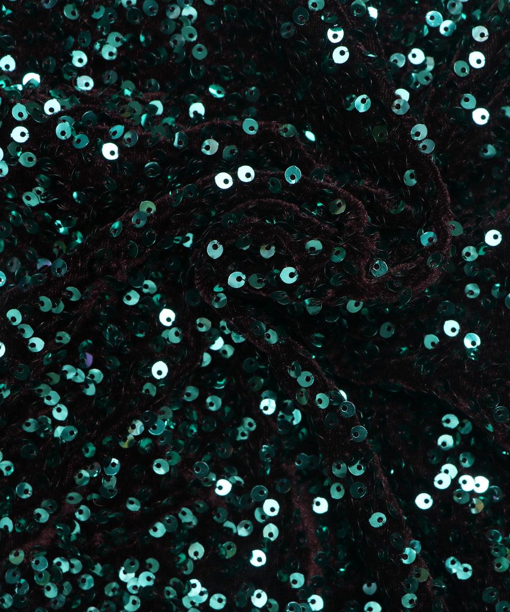 black and green heavy sequin embroidery velvet fabric b106 5711