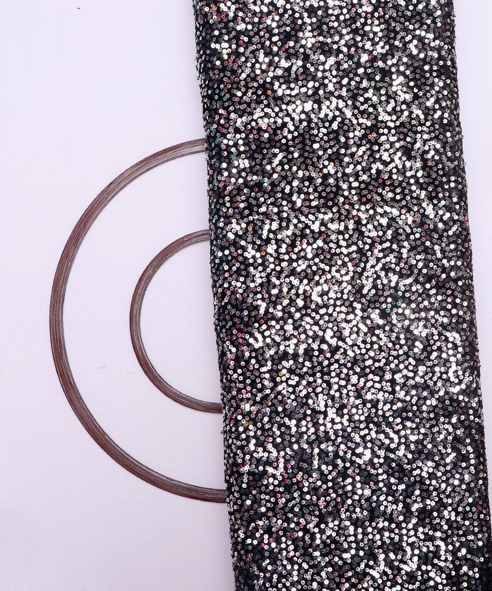 black and silver heavy sequin embroidery velvet fabric b106 5712