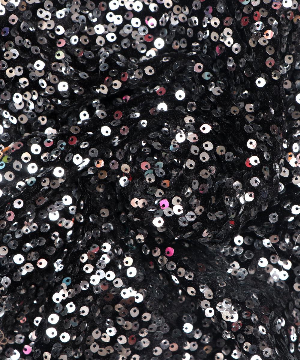 black and silver heavy sequin embroidery velvet fabric b106 5712