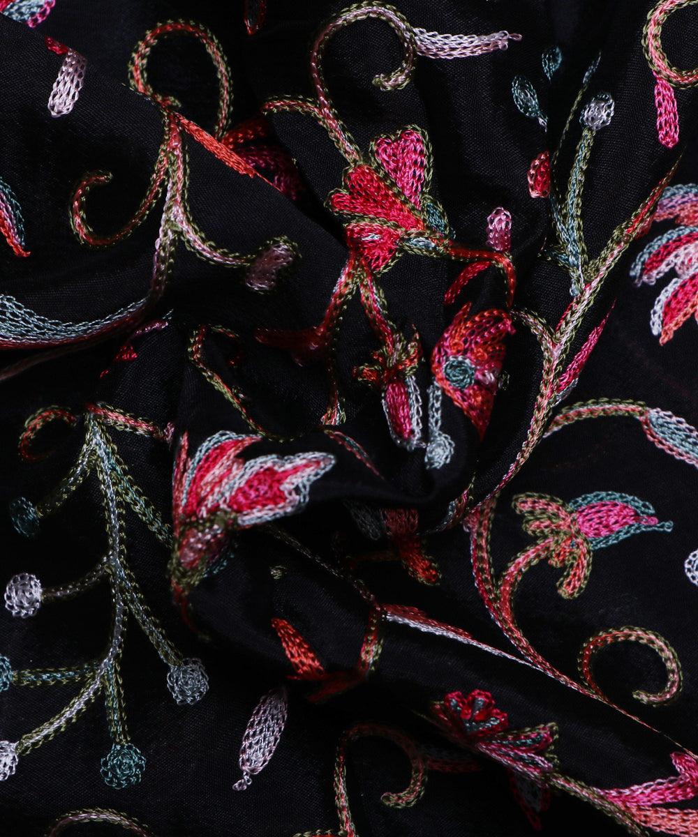 black thread embroidery pure chinon silk fabric b148 5882