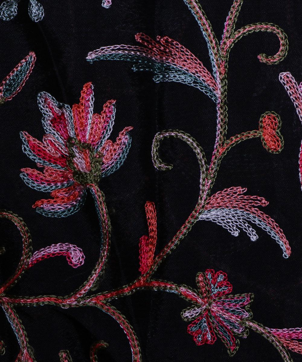 black thread embroidery pure chinon silk fabric b148 5882