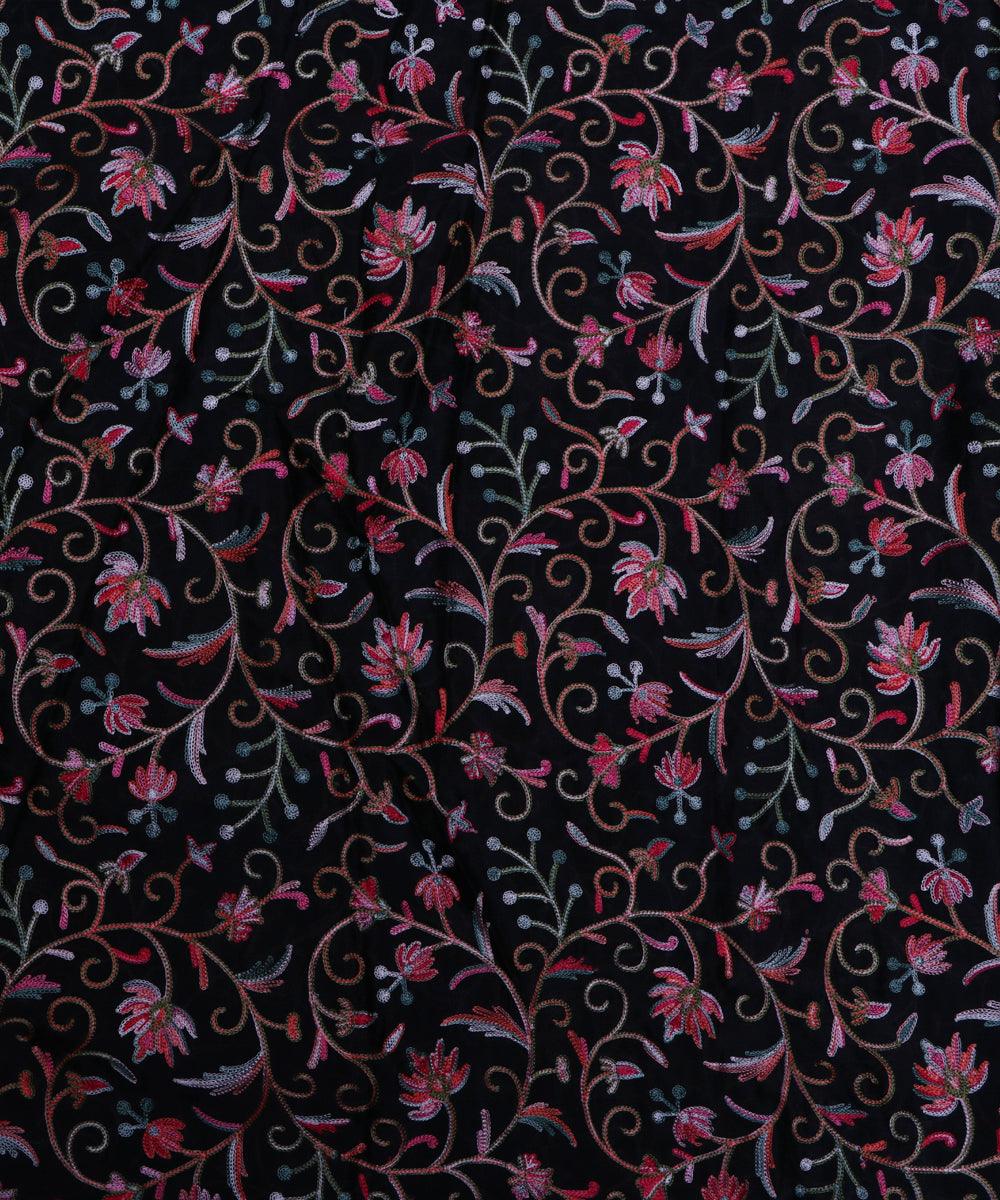 black thread embroidery pure chinon silk fabric b148 5882