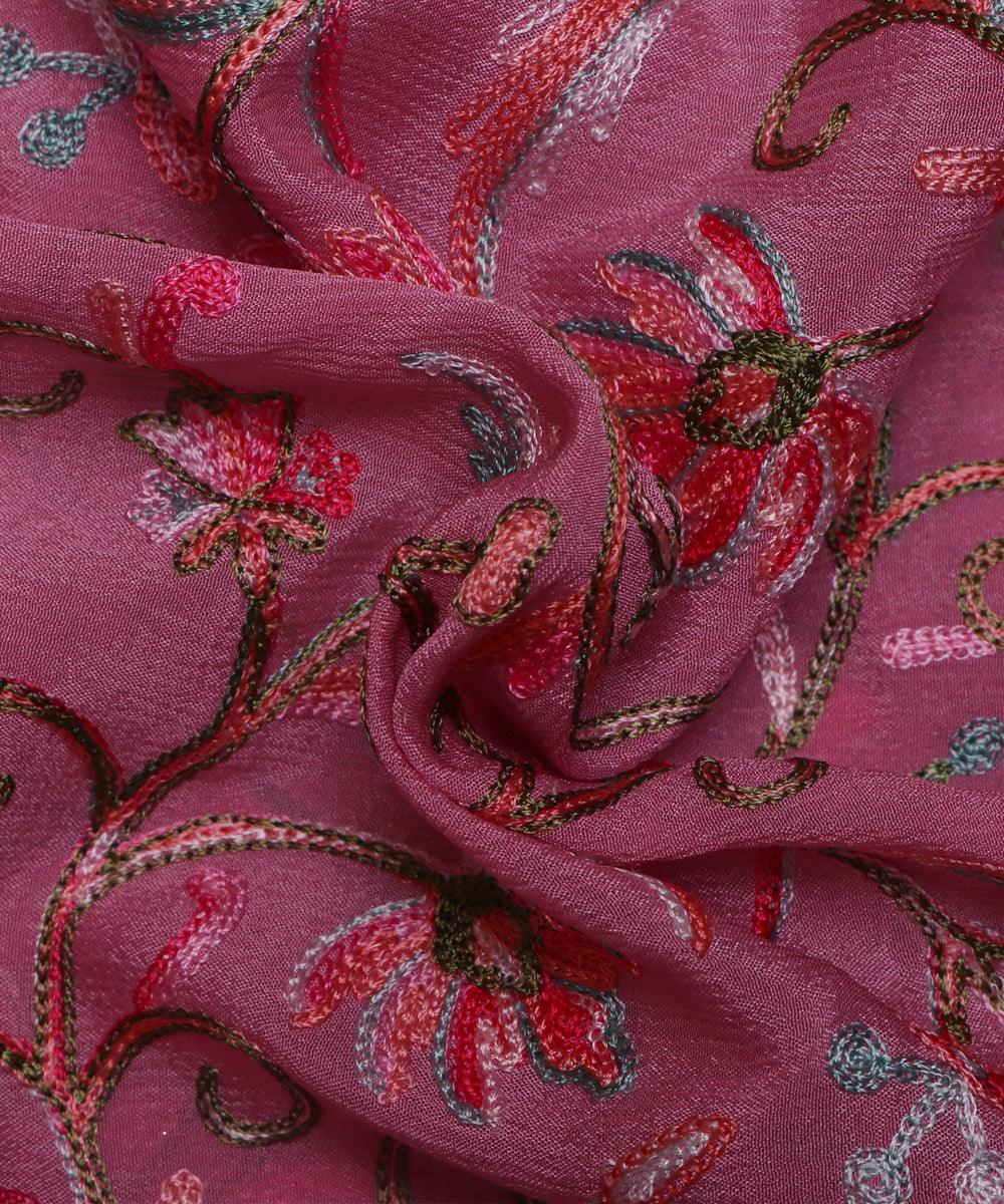 light pink thread embroidery pure chinon silk fabric b148 5884