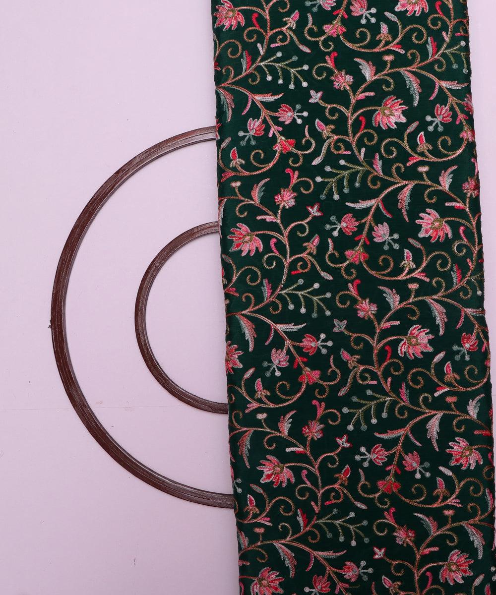 bottle green thread embroidery pure chinon silk fabric b148 5885