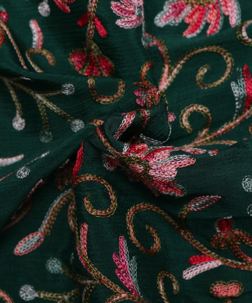 bottle green thread embroidery pure chinon silk fabric b148 5885