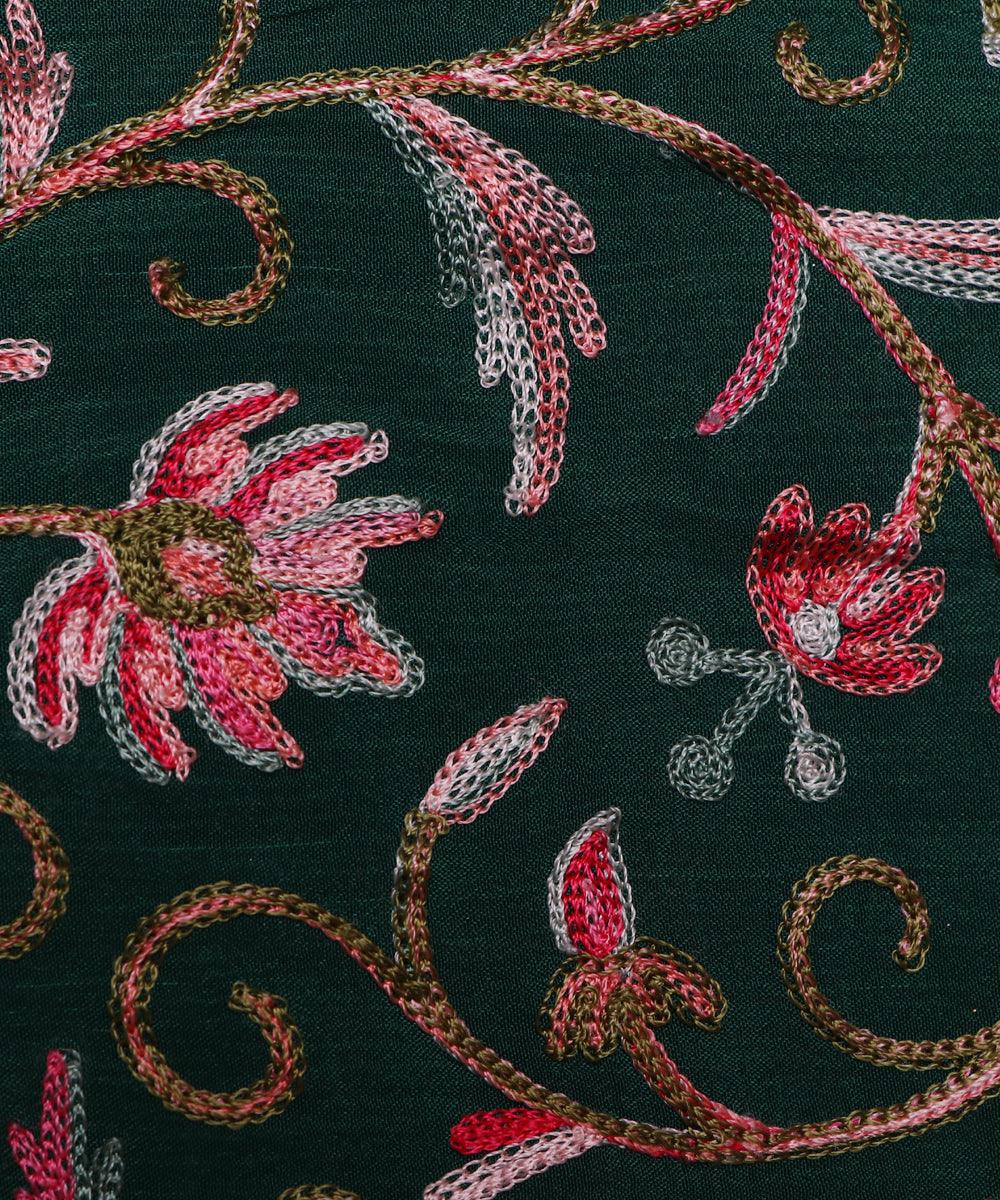 bottle green thread embroidery pure chinon silk fabric b148 5885