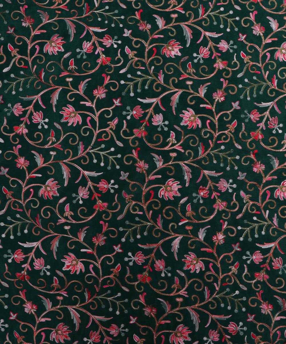 bottle green thread embroidery pure chinon silk fabric b148 5885