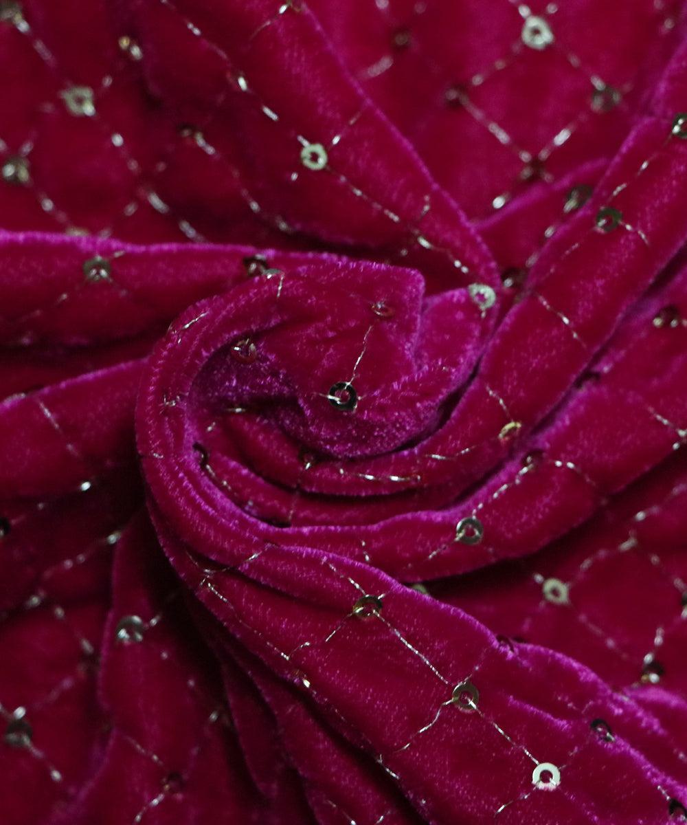 fuchsia and golden sequin embroidery velvet fabric b106 5889