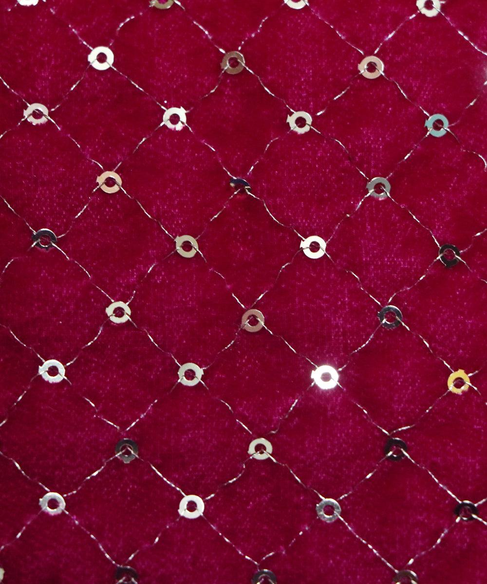 fuchsia and golden sequin embroidery velvet fabric b106 5889