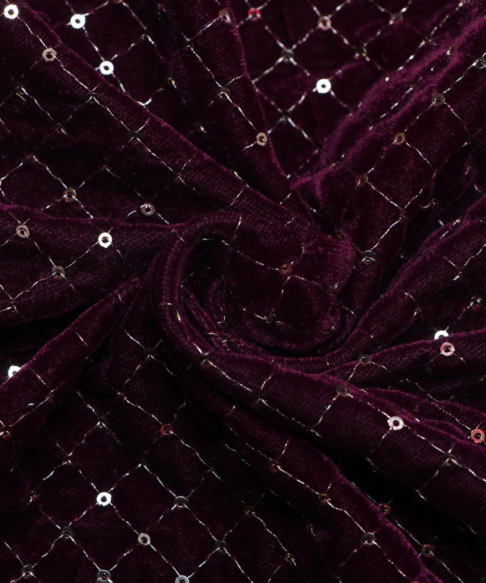 dark burgundy and golden sequin embroidery velevt fabric b106 5893