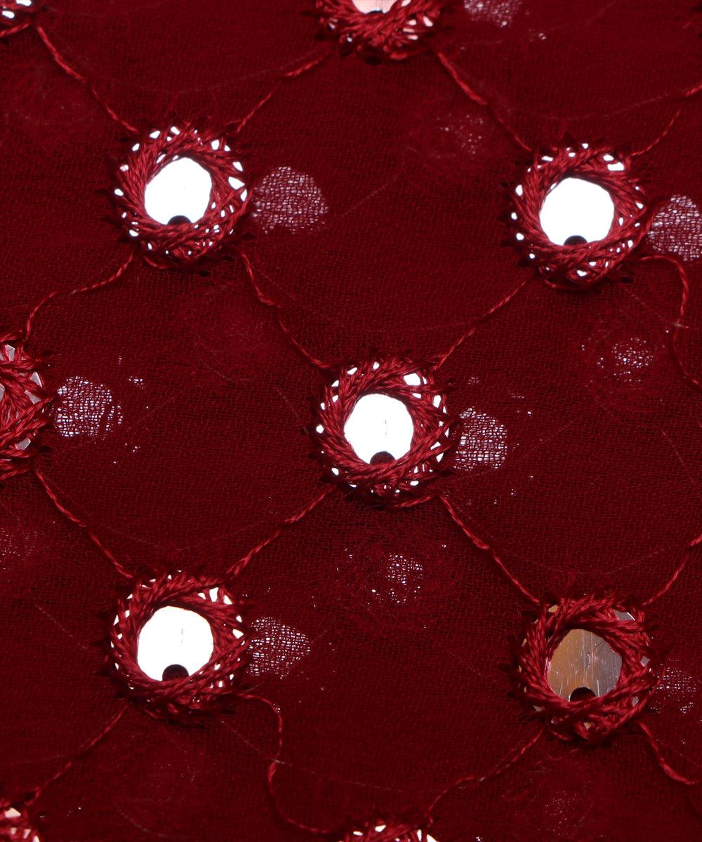 maroon sequin mirror work georgette embroidery fabric b103 6073
