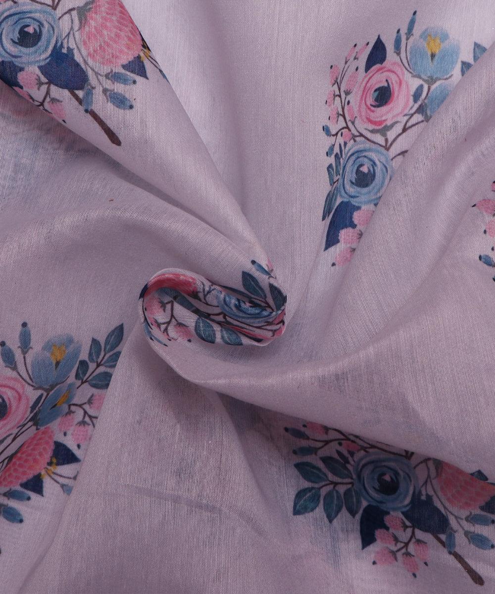 white and blue floral print chanderi fabric b124 5908