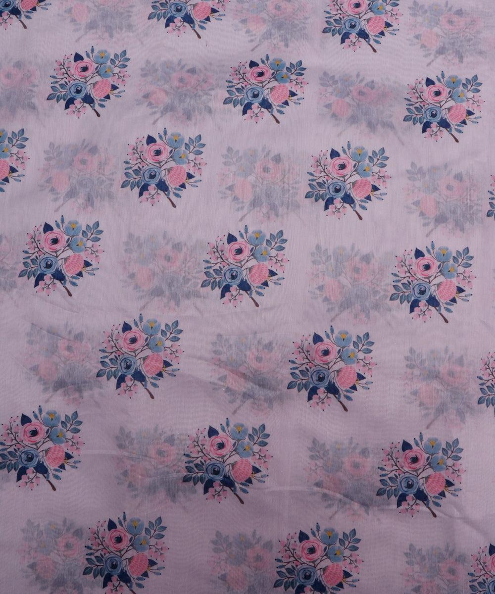 white and blue floral print chanderi fabric b124 5908