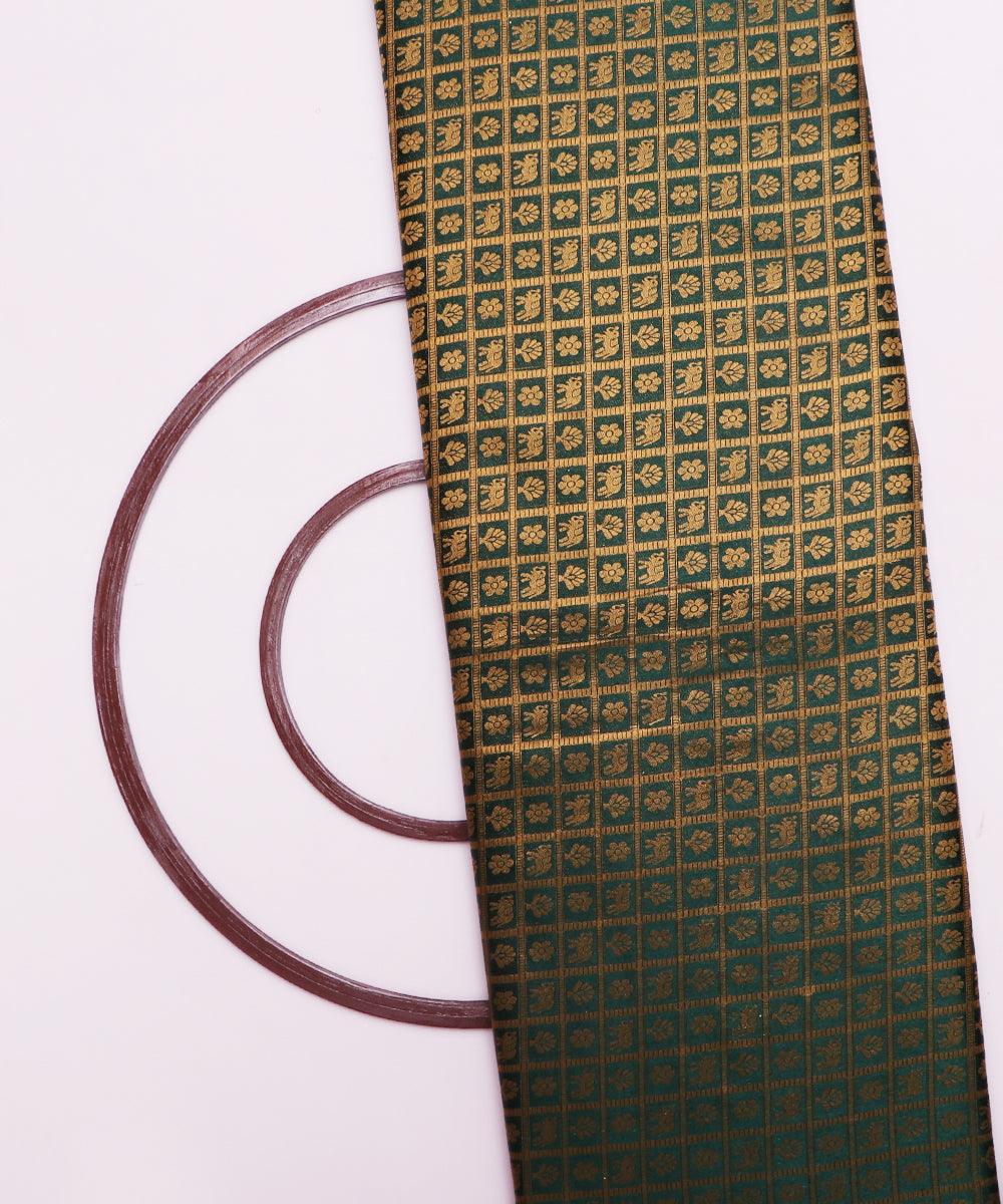 dark green elephant design banarasi brocade silk fabric