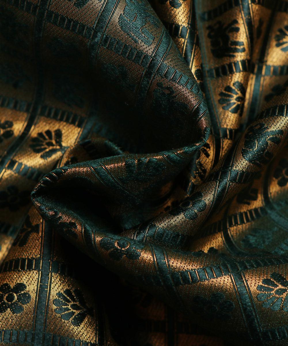 dark green elephant design banarasi brocade silk fabric