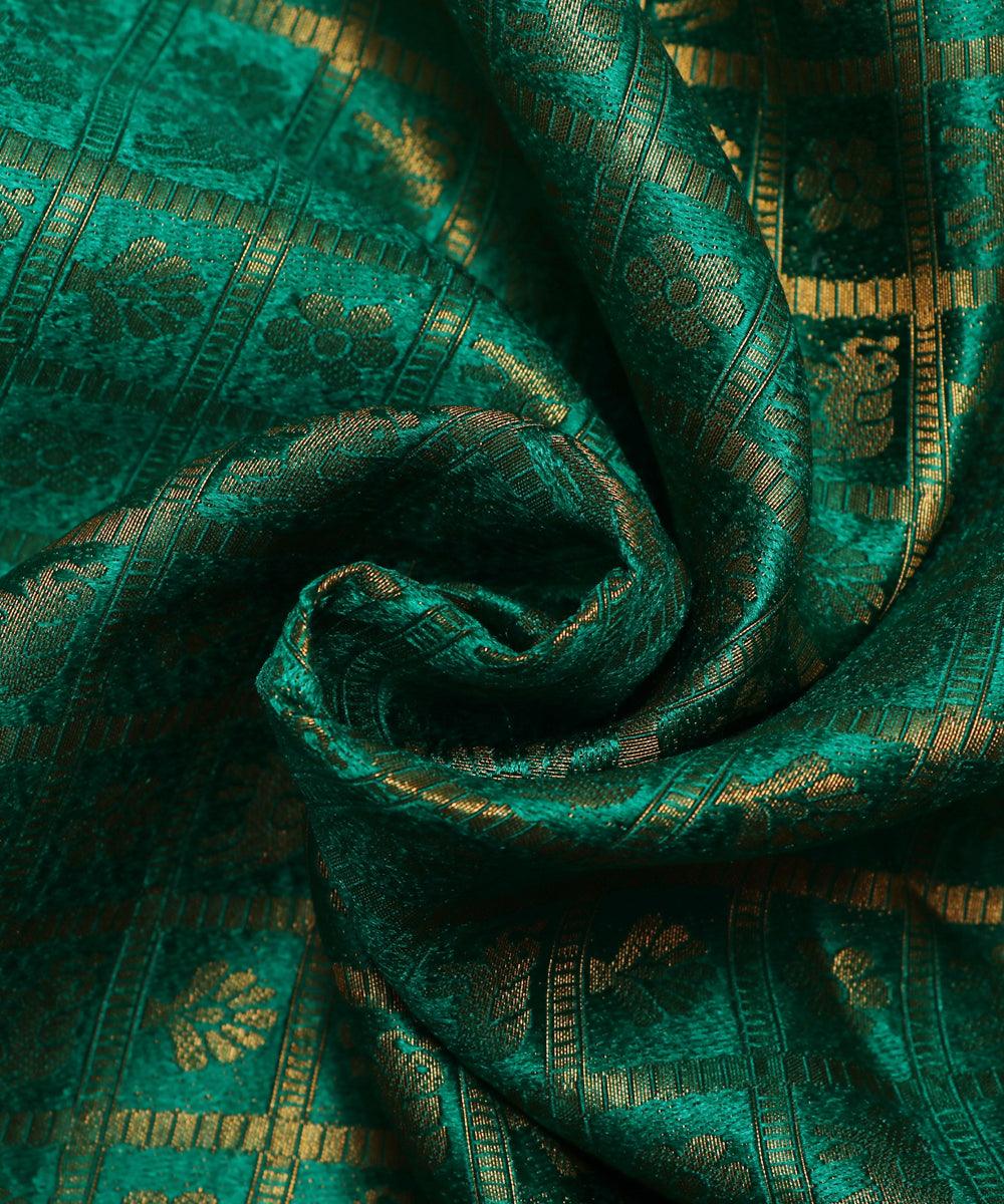 green elephant design banarasi brocade silk fabric