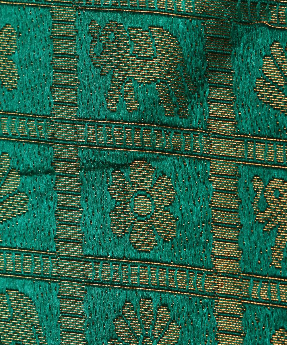 green elephant design banarasi brocade silk fabric