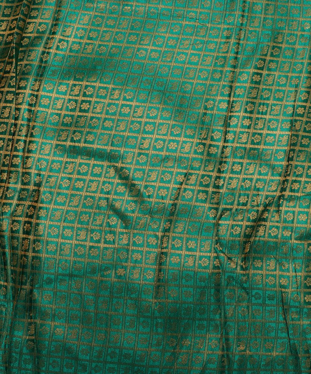 green elephant design banarasi brocade silk fabric