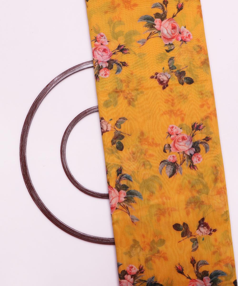 yellow and pink floral chanderi digital print fabric 1