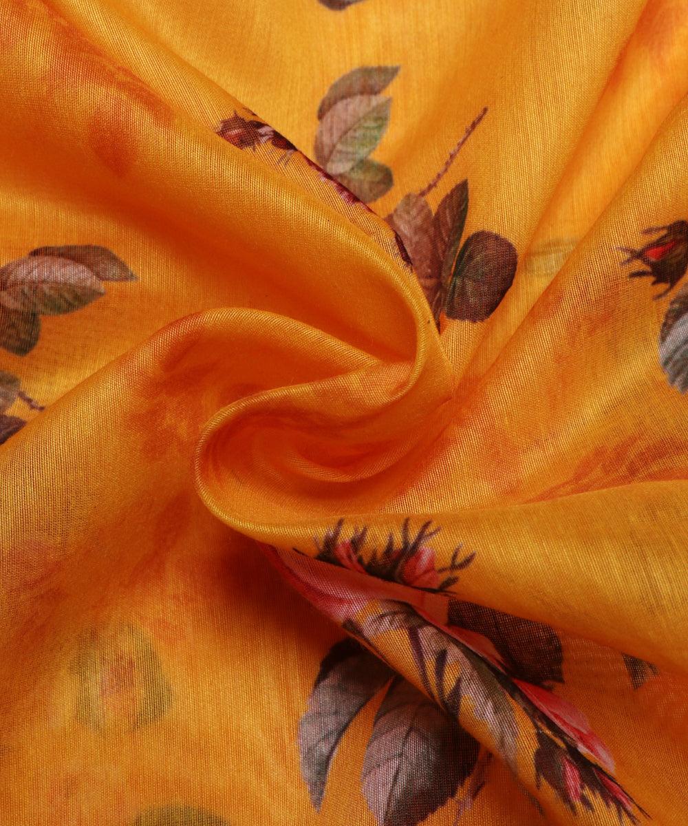 yellow and pink floral chanderi digital print fabric 1