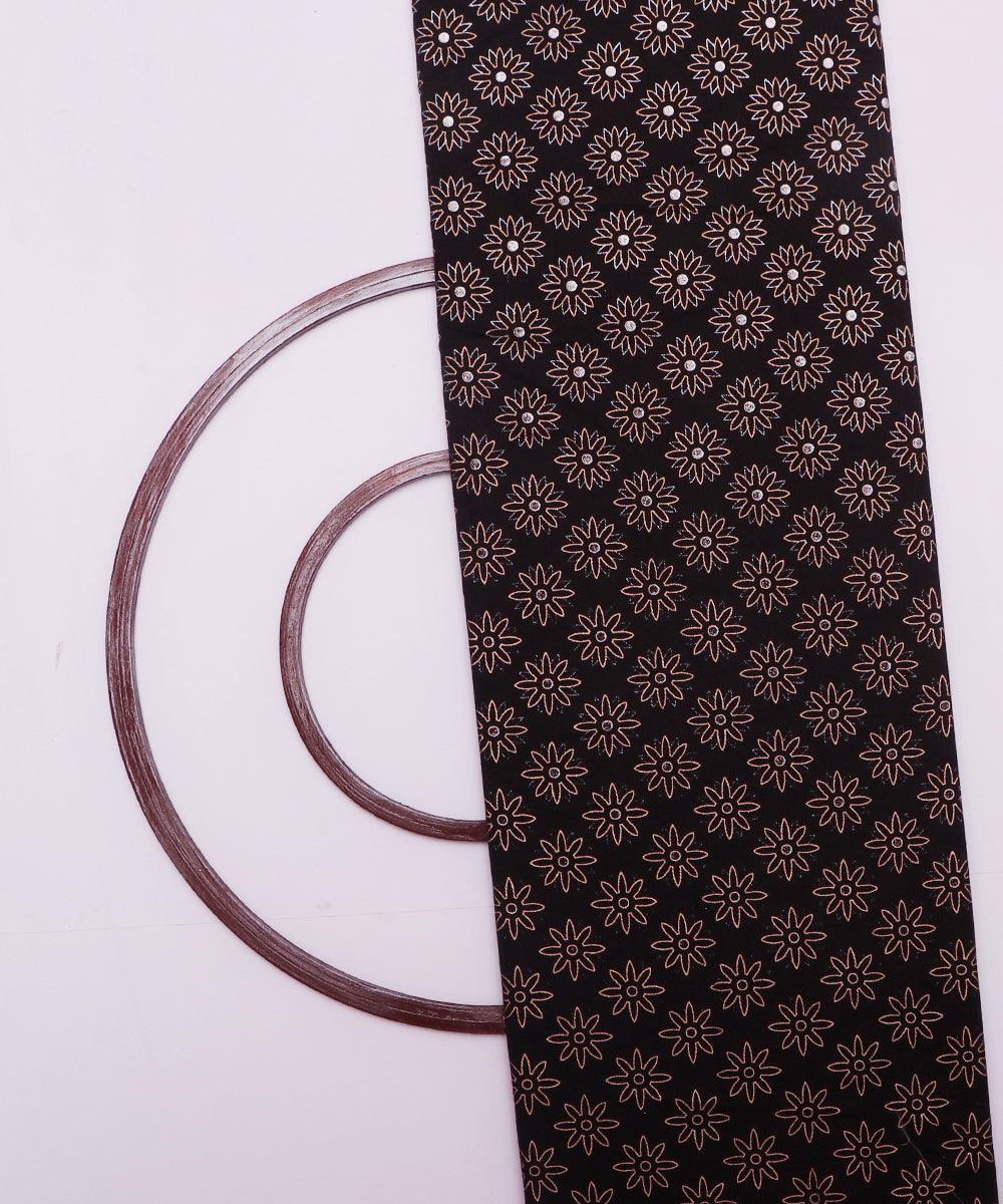 black and golden floral foil print denim fabric b108 6018
